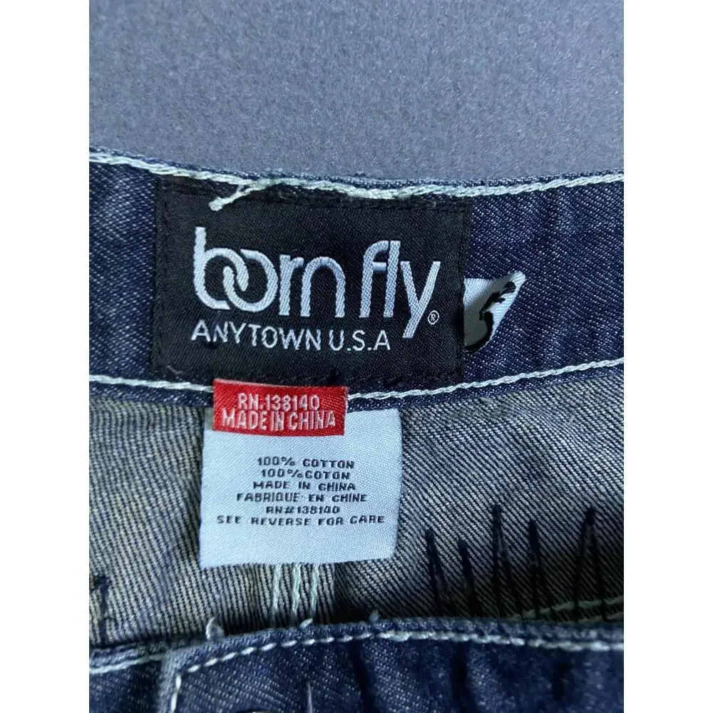Born Fly Anytown USA Distressed Patch Paint Streetwear Denim Jeans Mens 42 44x35